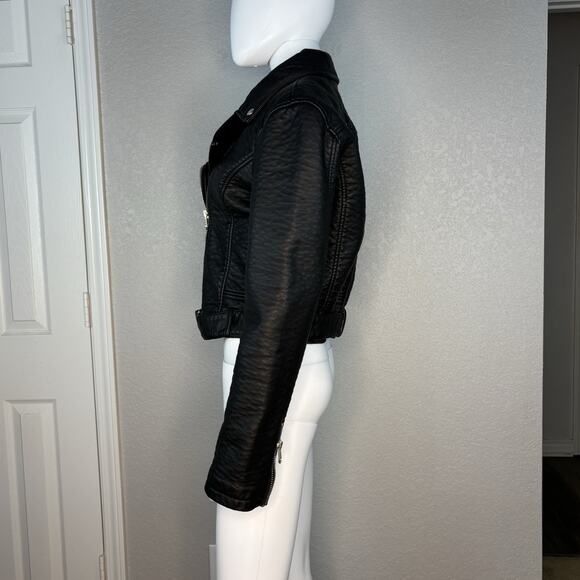 Members Only Size L Black Cropped Faux Leather Thick Pebbled Moto Jacket - Picture 3 of 8